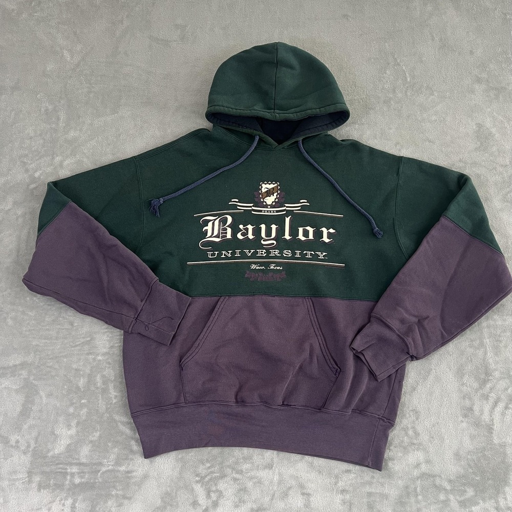 Baylor Bears Hoodie Mens Large Green Purple NCAA Football Sweatshirt Made USA